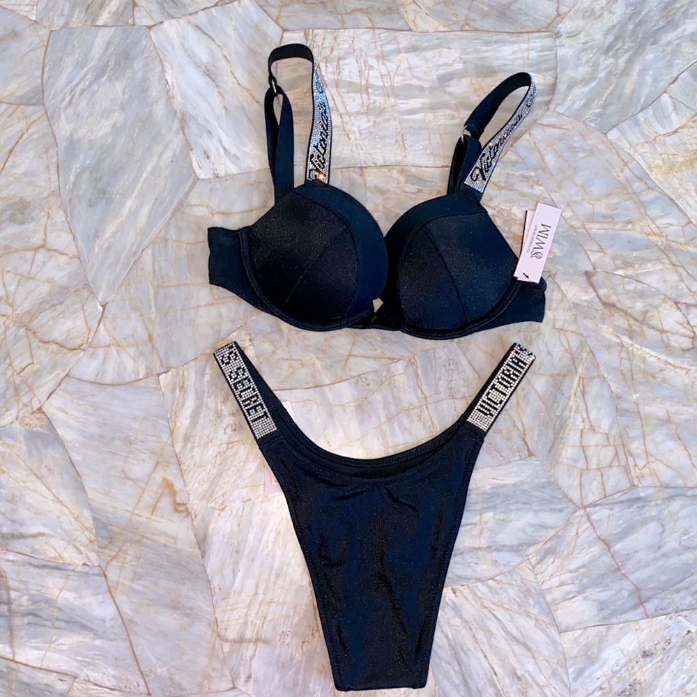 2 Pc Set 32A + XS Victoria's Secret Swim Shine Strap Sexy‎ Tee Bikini + Bottoms